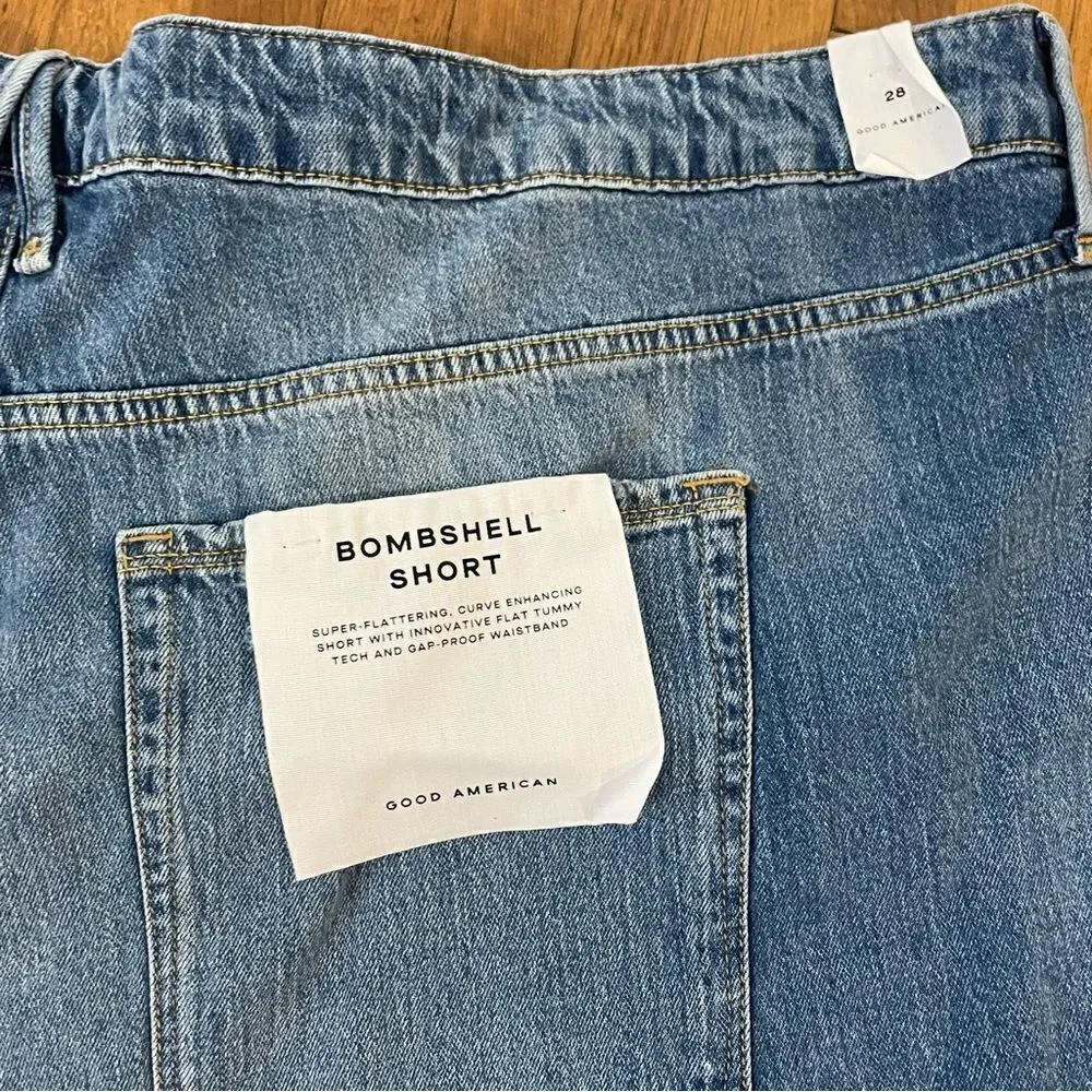 Revolve Good American Bombshell Chewed Denim Fringe Jean Shorts